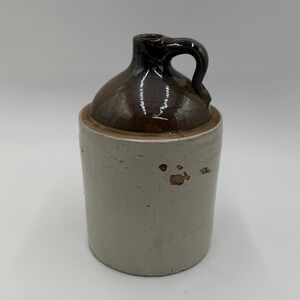 Antique Stoneware Whiskey Jug Brown Glaze Top Salt‎ Glazed Crock Late 1800s